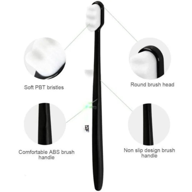Nano Toothbrush with Travel Case – Ultra Soft Micro-Nano Bristles for Sensitive Gums | Adults & Kids | Black