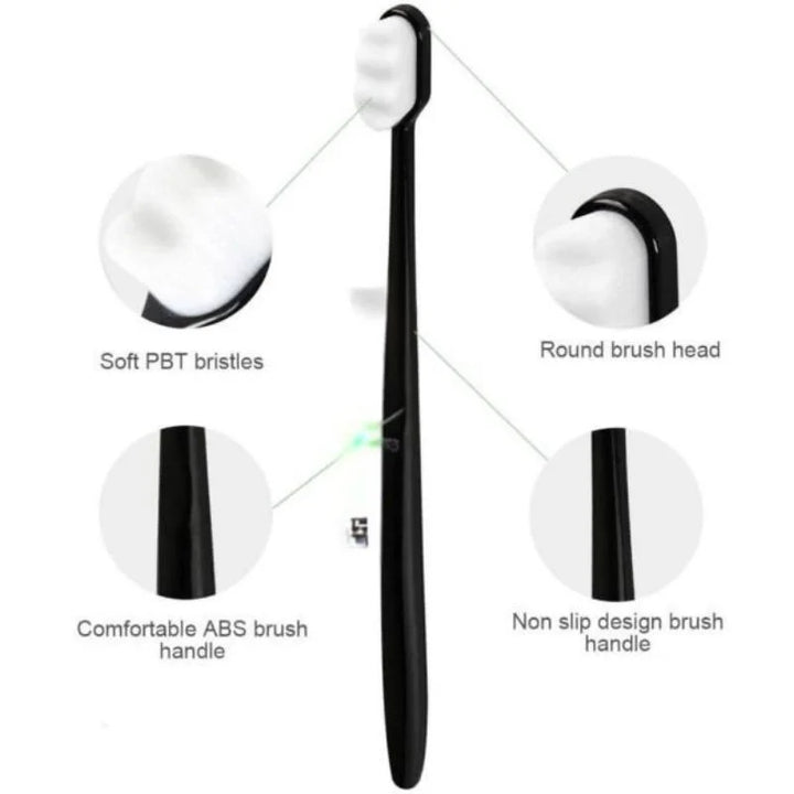 Nano Toothbrush with Travel Case – Ultra Soft Micro-Nano Bristles for Sensitive Gums | Adults & Kids | Black